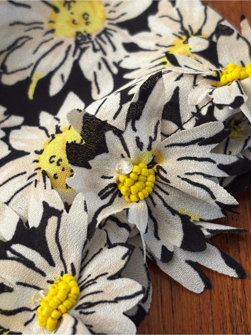 Anthropologie Black Blouse with White & Yellow Daisy Collar